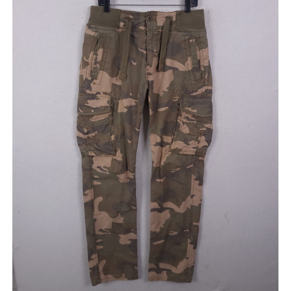 Jetlag Cargo Pants Men 32x32 Green Camo Ribbed Waist Utility Tactical Streetwear